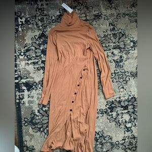 Gilli Long Sleeve Tan Dress with Button Accents